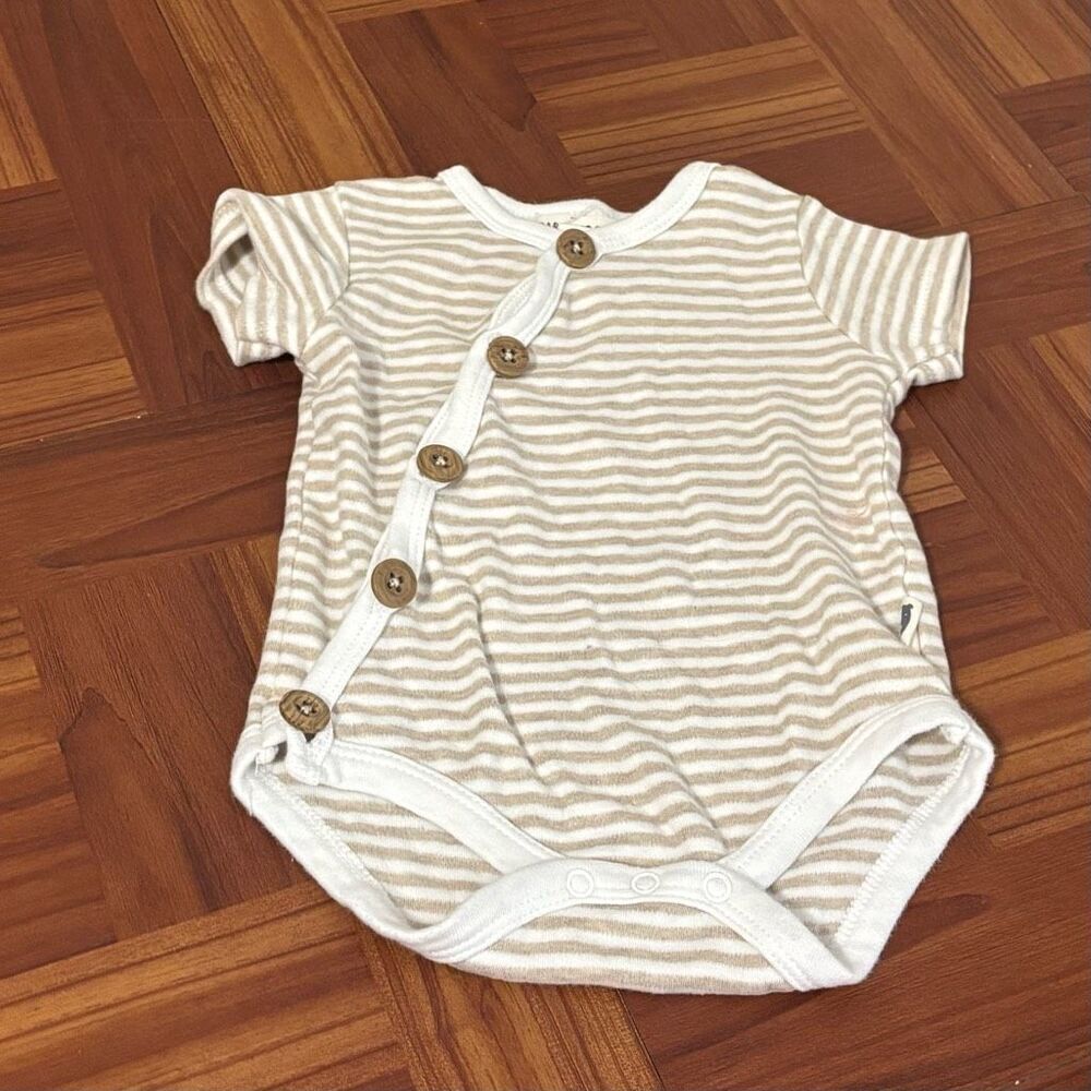 Rabbit + Bear Organic Cotton Striped Bodysuit Neutrals 3-6 Months‎